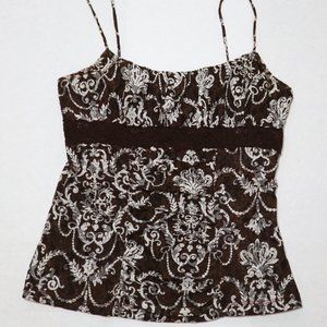 Three Pink Hearts Trixxi Brown/White Lace Overlay String Strap Blouse